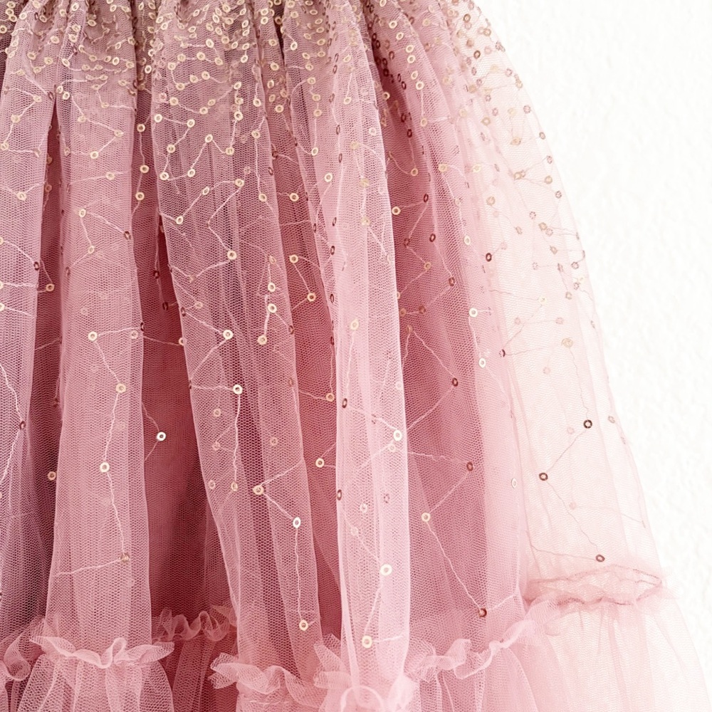 Cotton On Kids Girls Pink Tulle Maxi Tutu Skirt with Rose Gold Sequins Size 3-4 - Picture 3 of 13